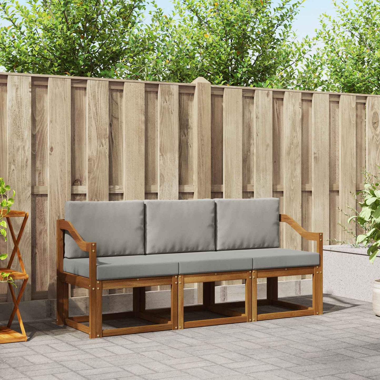 Outdoor-Sofagarnitur mit Kissen 3 pcs Natürlich und Hellgrau
