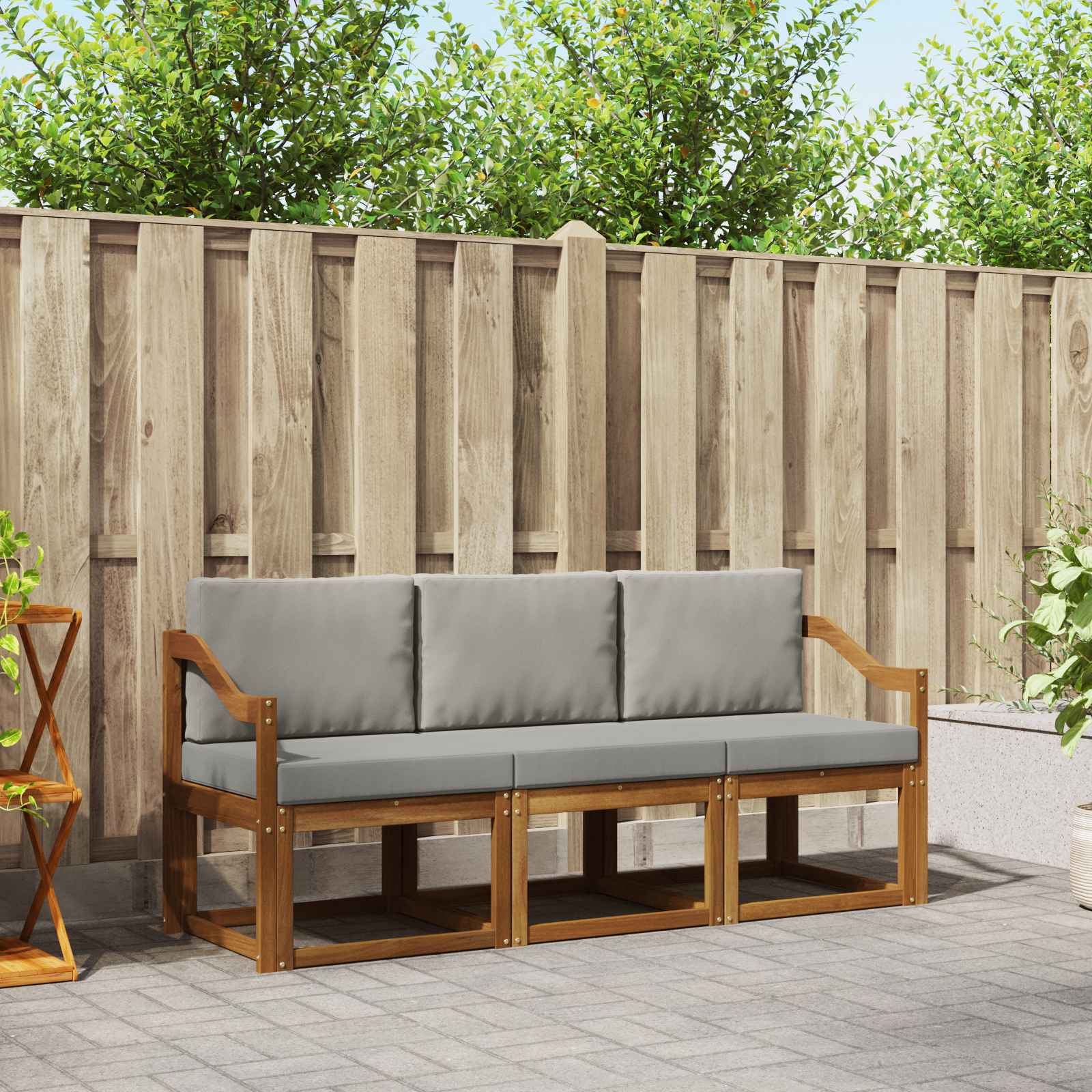 Outdoor-Sofagarnitur mit Kissen 3 pcs Natürlich und Hellgrau