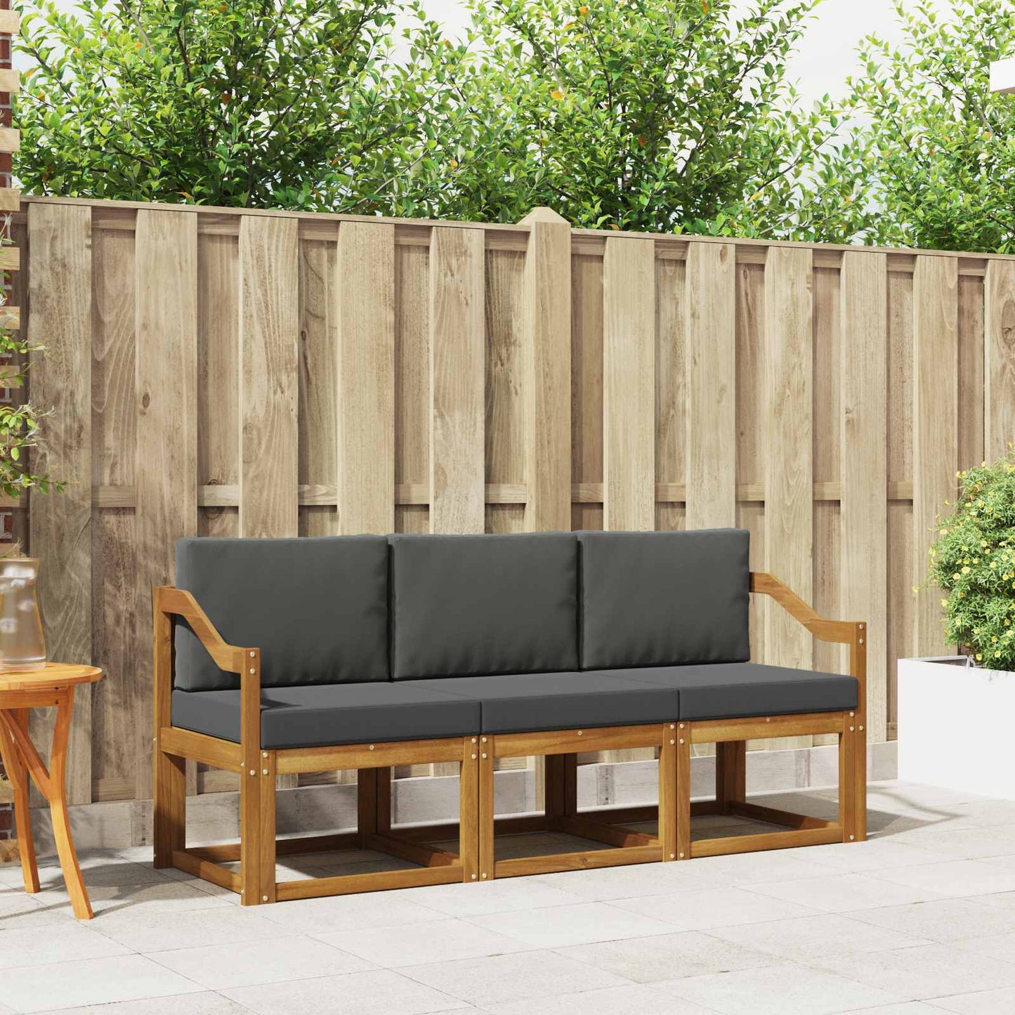 Outdoor-Sofagarnitur mit Kissen 3 pcs Natur und Anthrazit