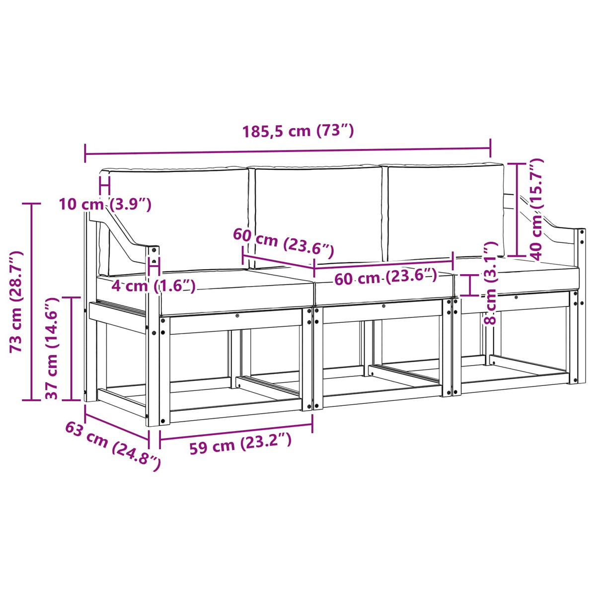 Outdoor-Sofagarnitur 3 stk. Natur und Anthrazit