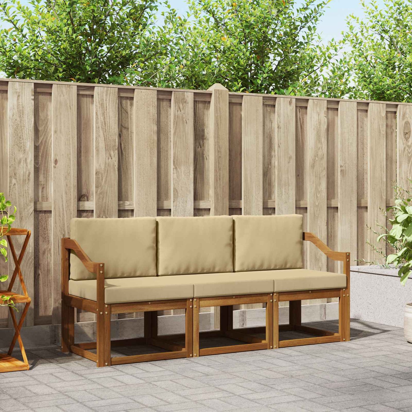 Outdoor-Sofagarnitur mit Kissen 3 pcs Natur und Beige