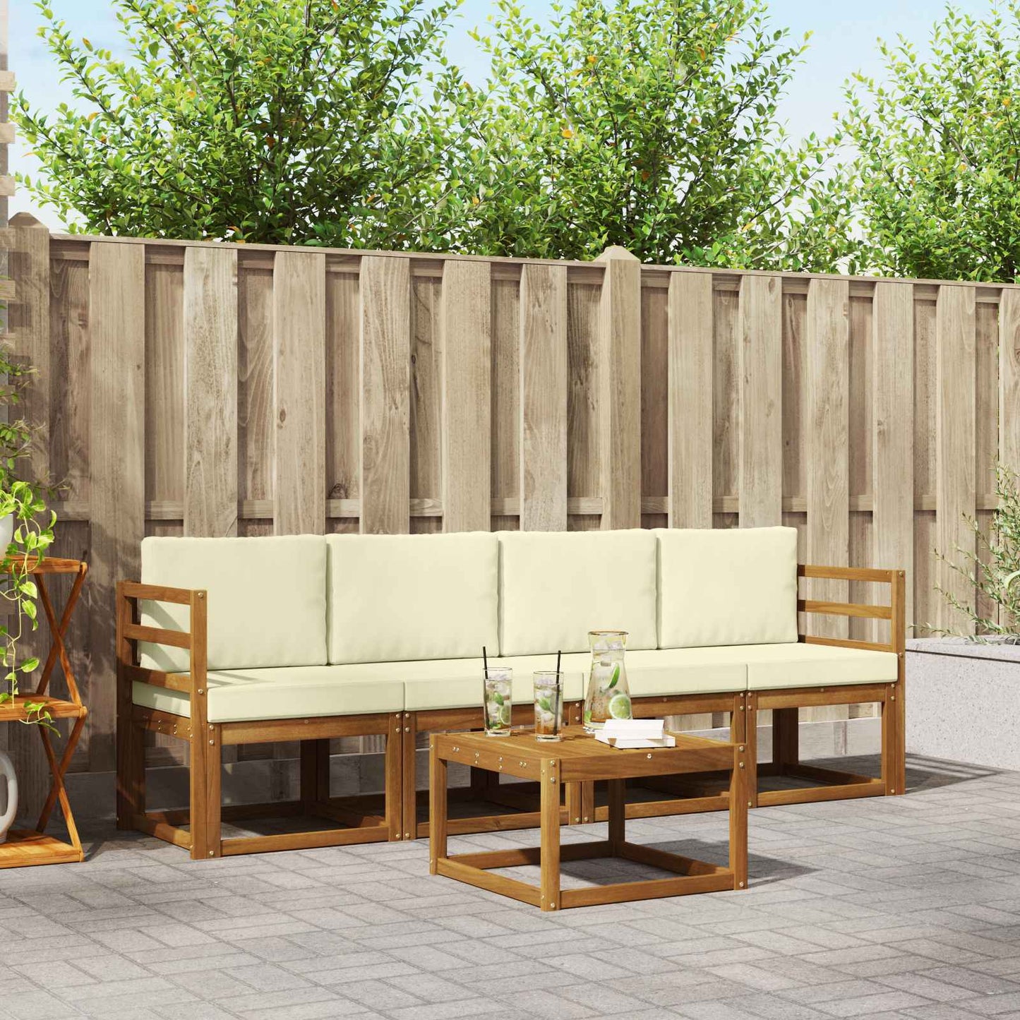 Outdoor-Sofagarnitur mit Kissen 5 pcs Natur und Creme