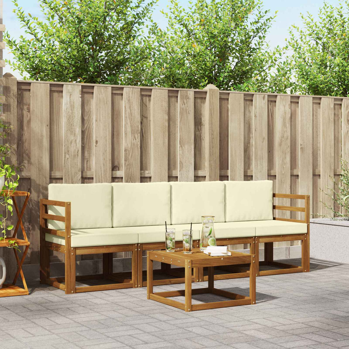 Outdoor-Sofagarnitur 5 stk. Natur und Creme