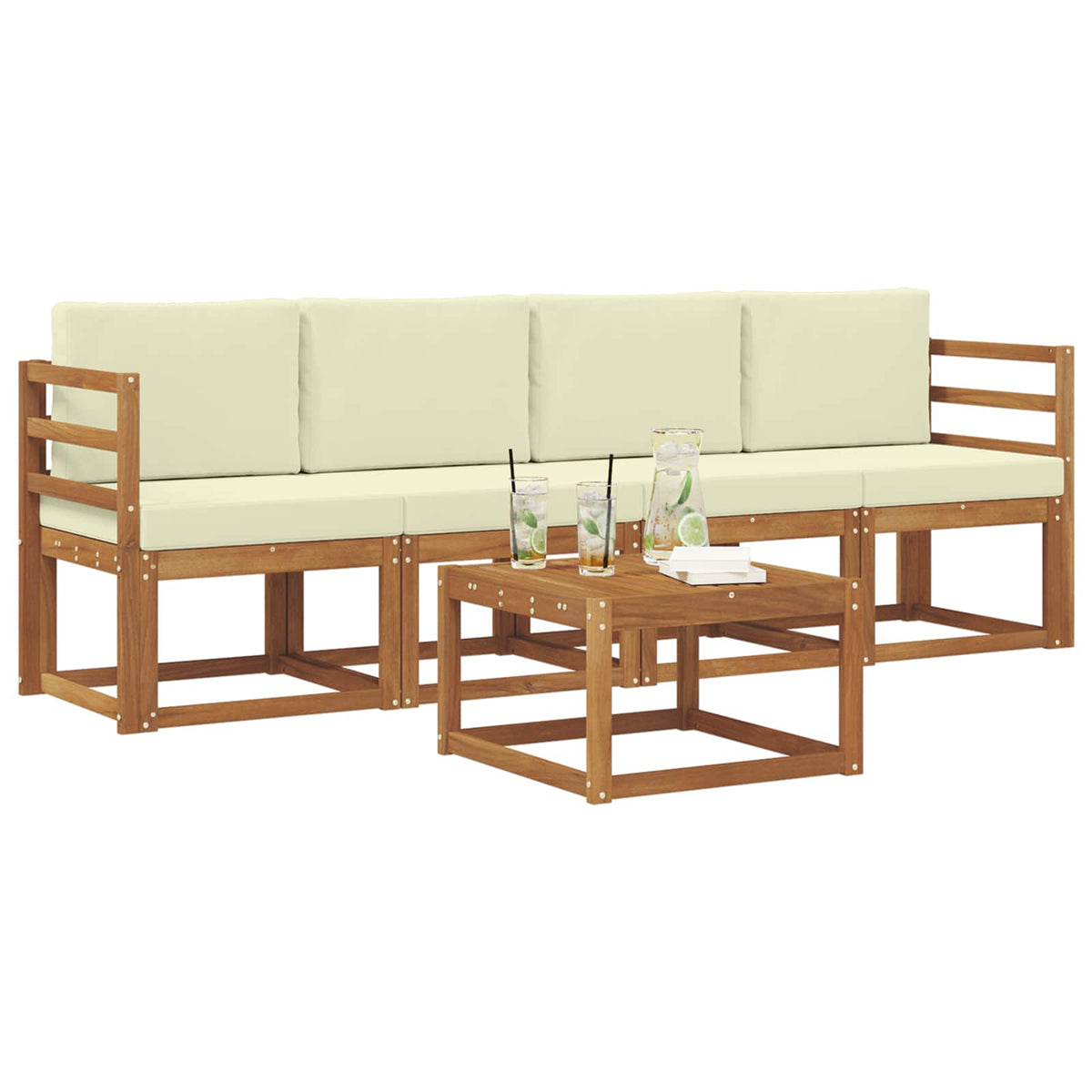 Outdoor-Sofagarnitur 5 stk. Natur und Creme