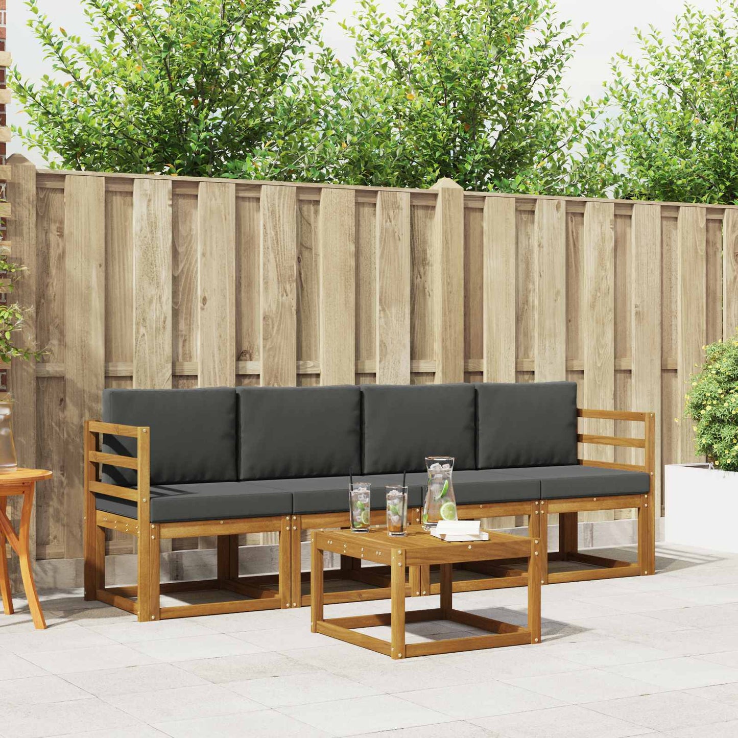 Outdoor-Sofagarnitur 5 stk. Natur und Anthrazit