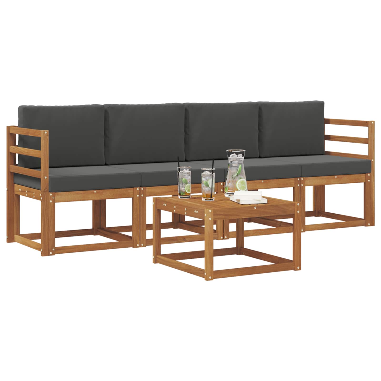 Outdoor-Sofagarnitur 5 stk. Natur und Anthrazit