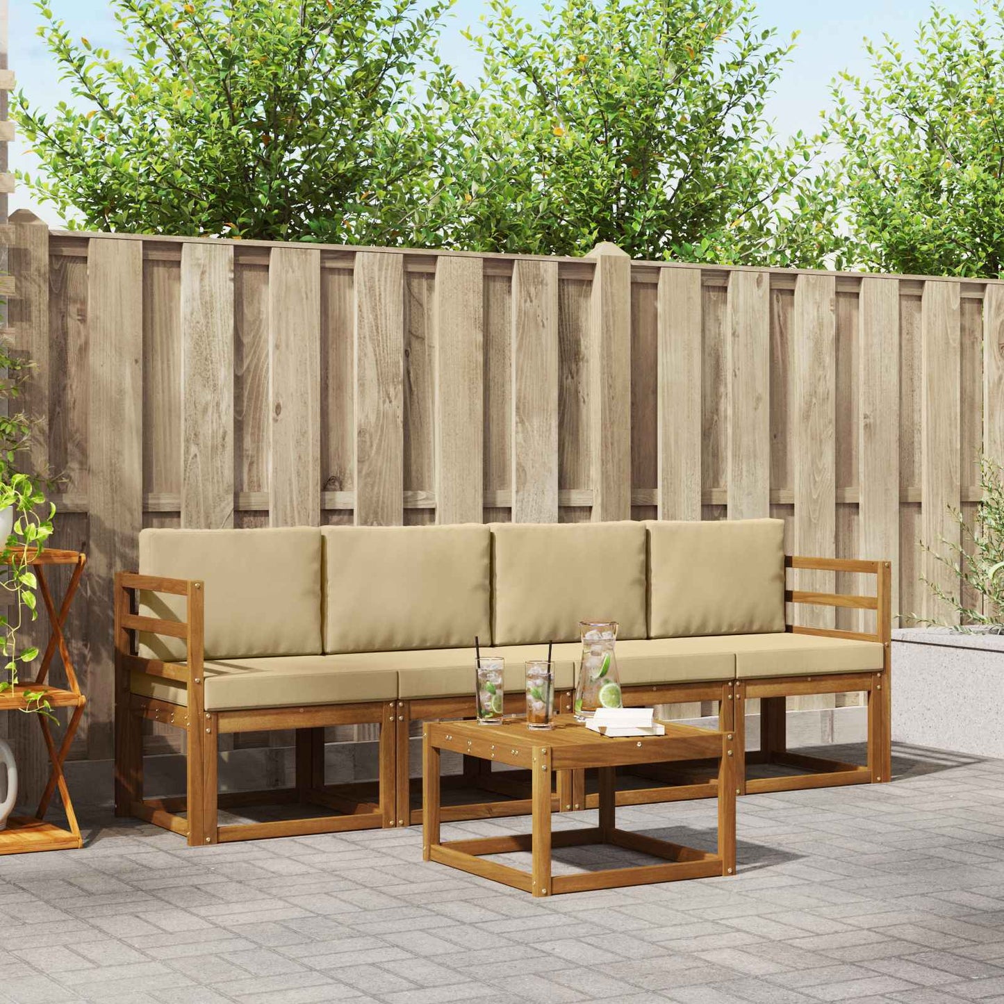 Outdoor-Sofagarnitur 5 stk. Natur und Beige