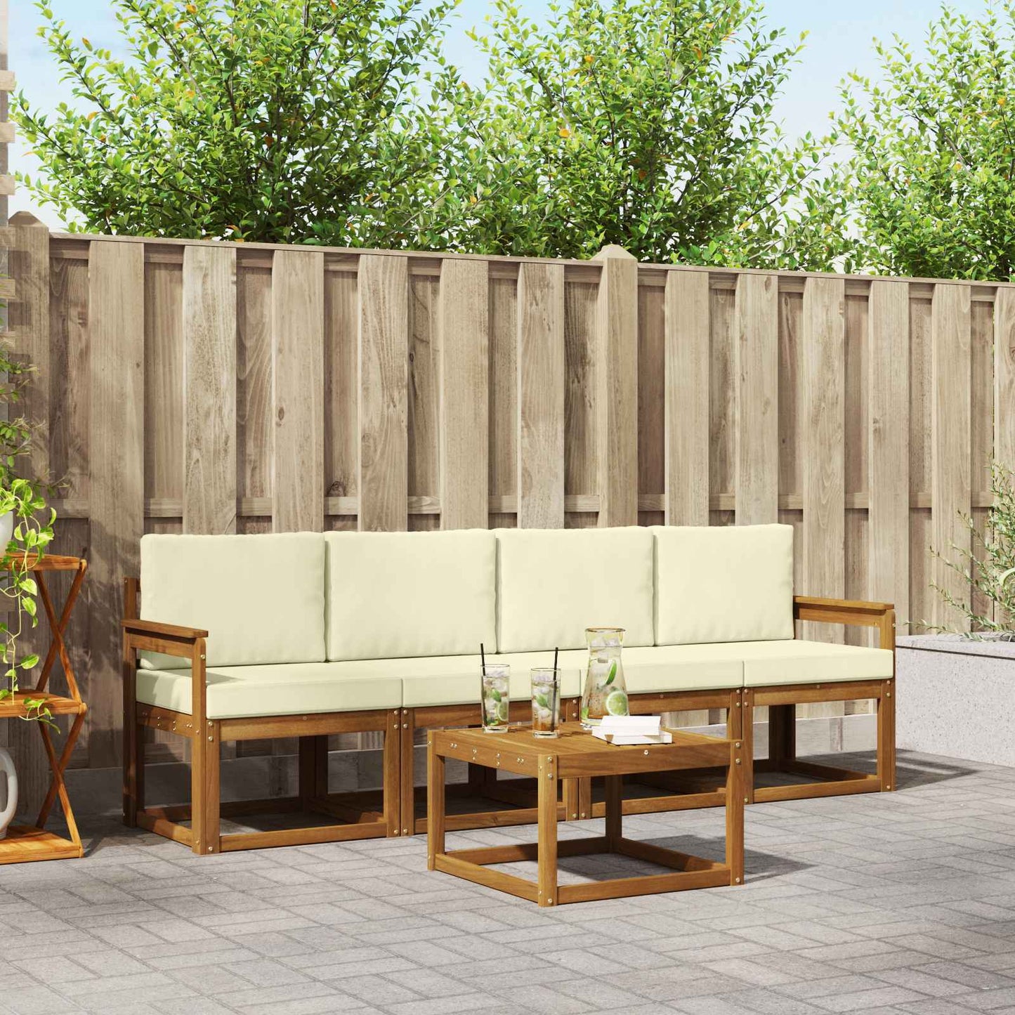 Outdoor-Sofagarnitur 5 stk. Natur und Creme