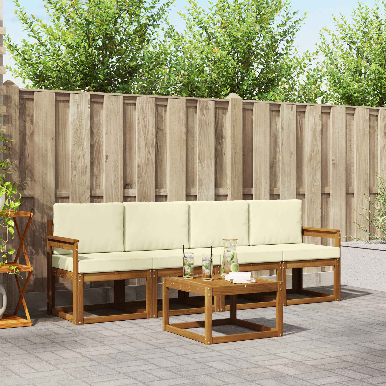Outdoor-Sofagarnitur 5 stk. Natur und Creme