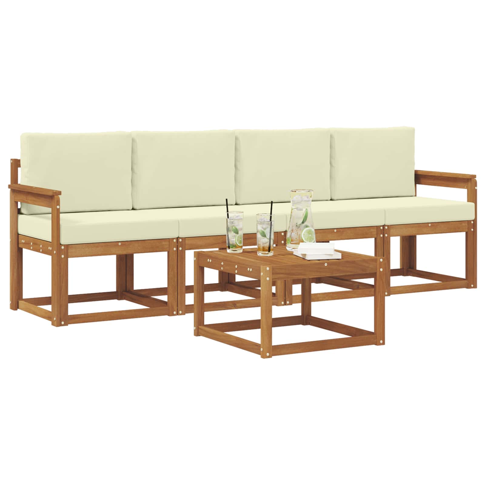 Outdoor-Sofagarnitur 5 stk. Natur und Creme