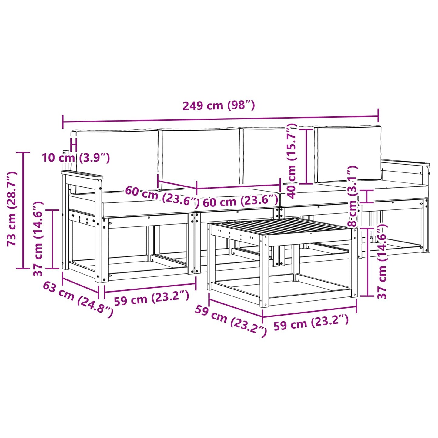 Outdoor-Sofagarnitur 5 stk. Natur und Creme