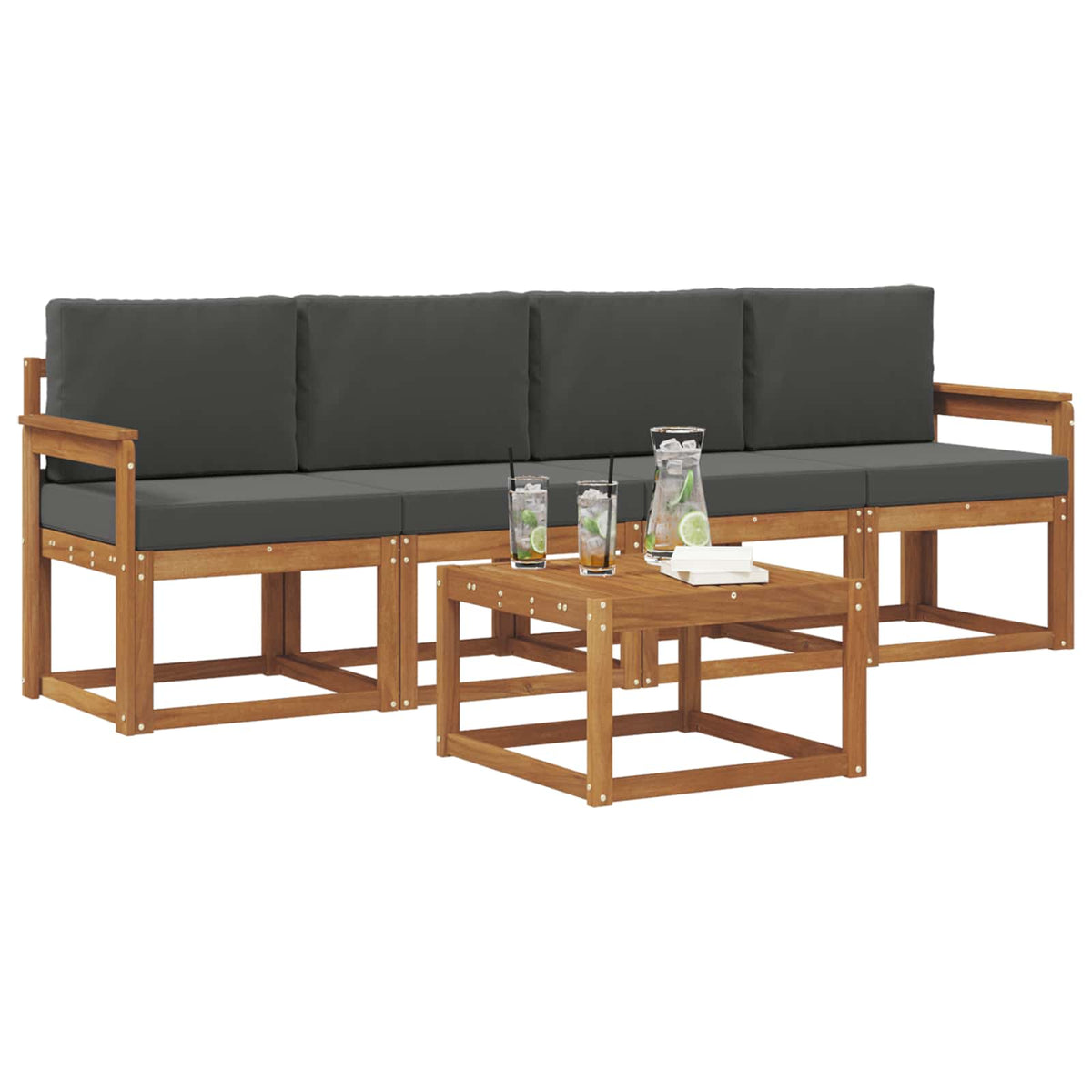 Outdoor-Sofagarnitur 5 stk. Natur und Anthrazit