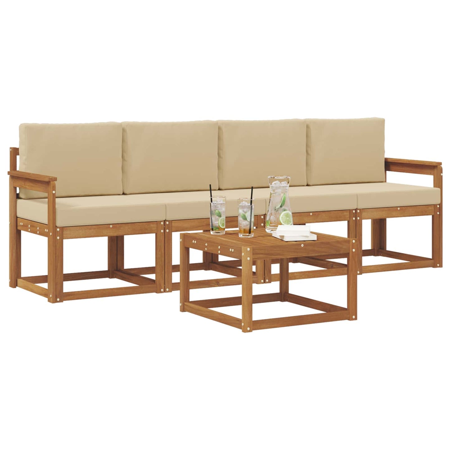 Outdoor-Sofagarnitur mit Kissen 5 pcs Natur und Beige