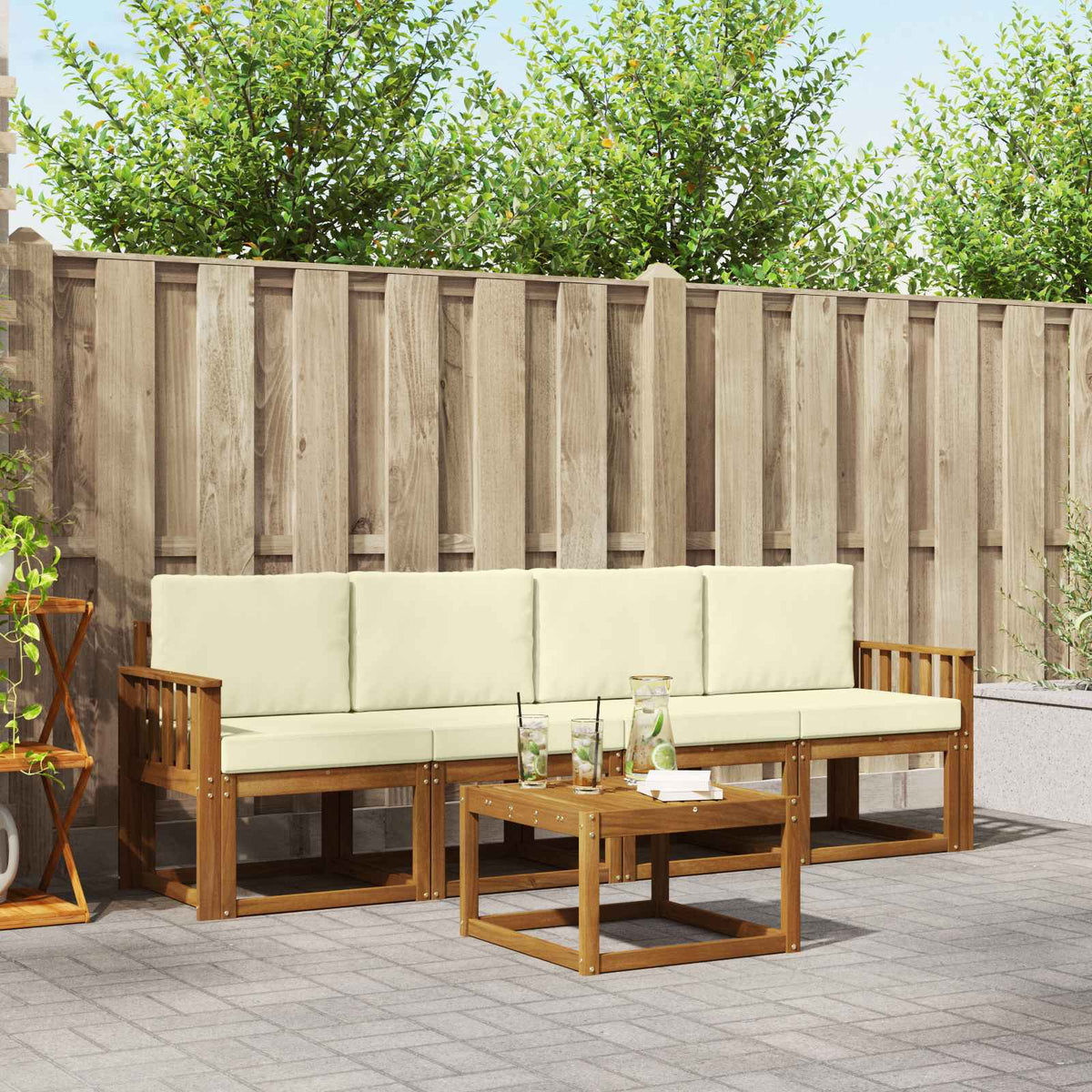 Outdoor-Sofagarnitur 5 stk. Natur und Creme