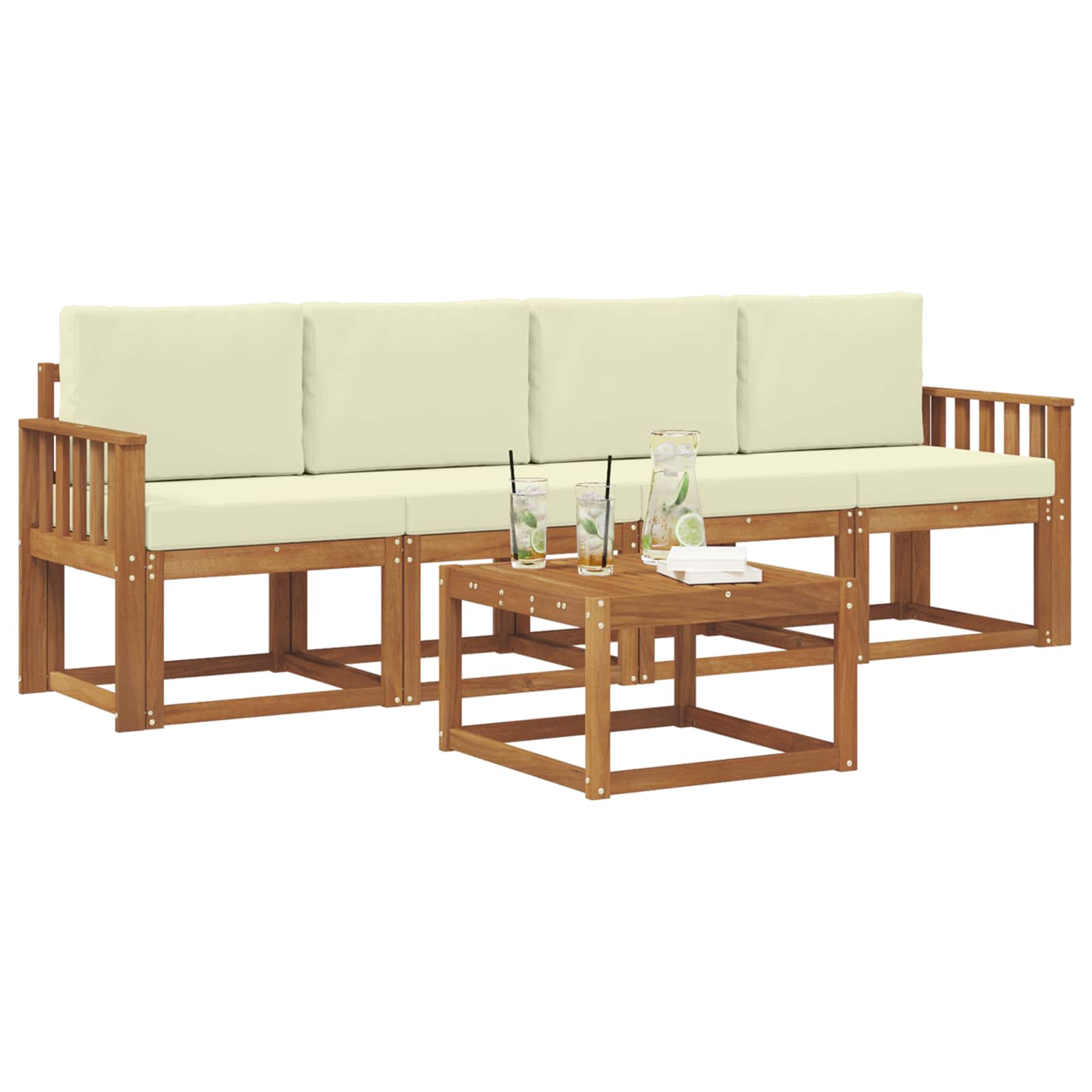 Outdoor-Sofagarnitur mit Kissen 5 pcs Natur und Creme