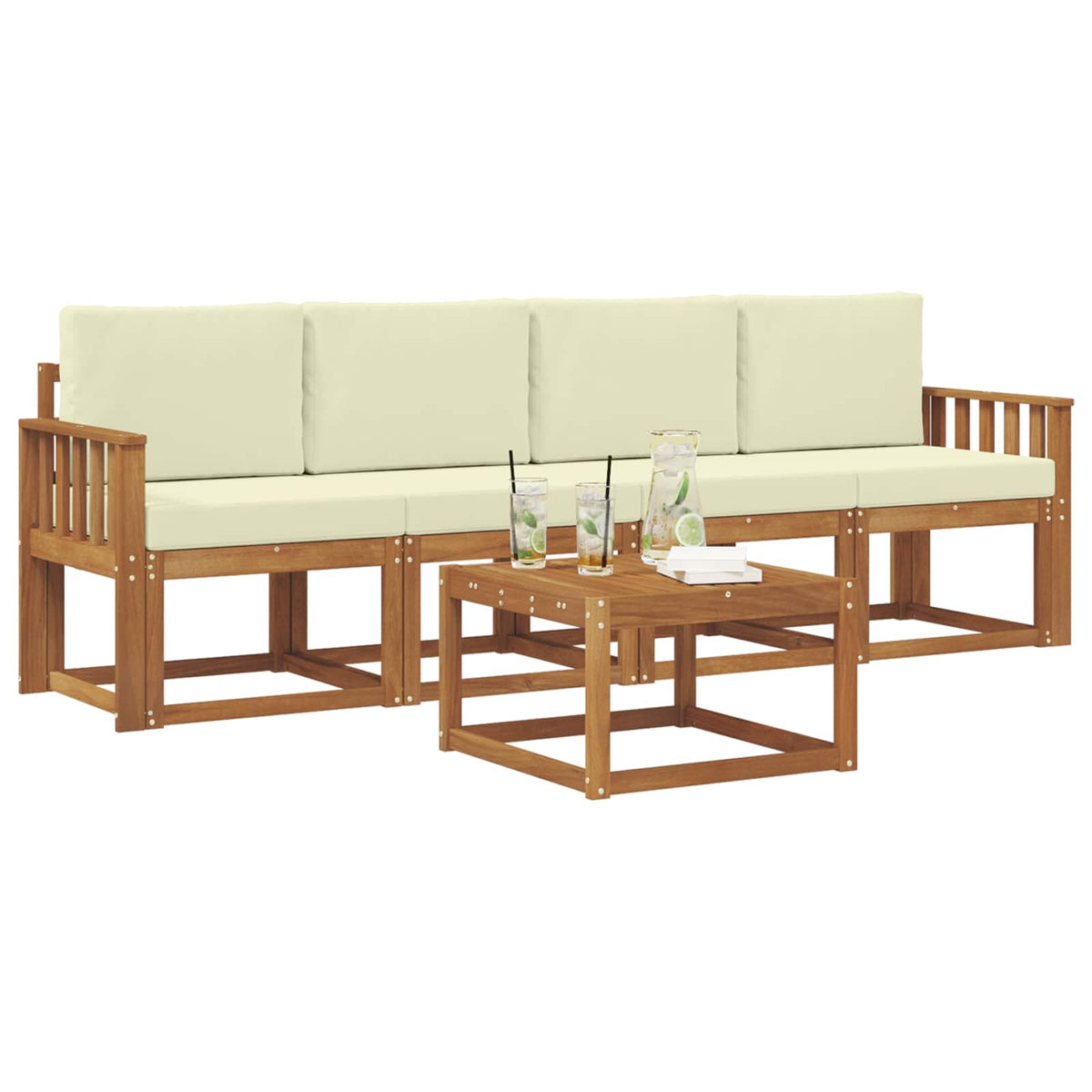 Outdoor-Sofagarnitur 5 stk. Natur und Creme
