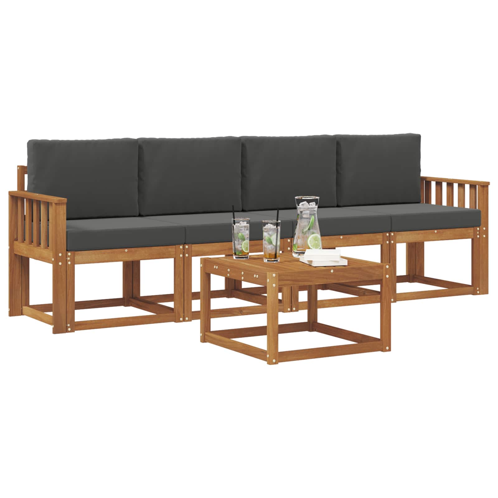 Outdoor-Sofagarnitur 5 stk. Natur und Anthrazit