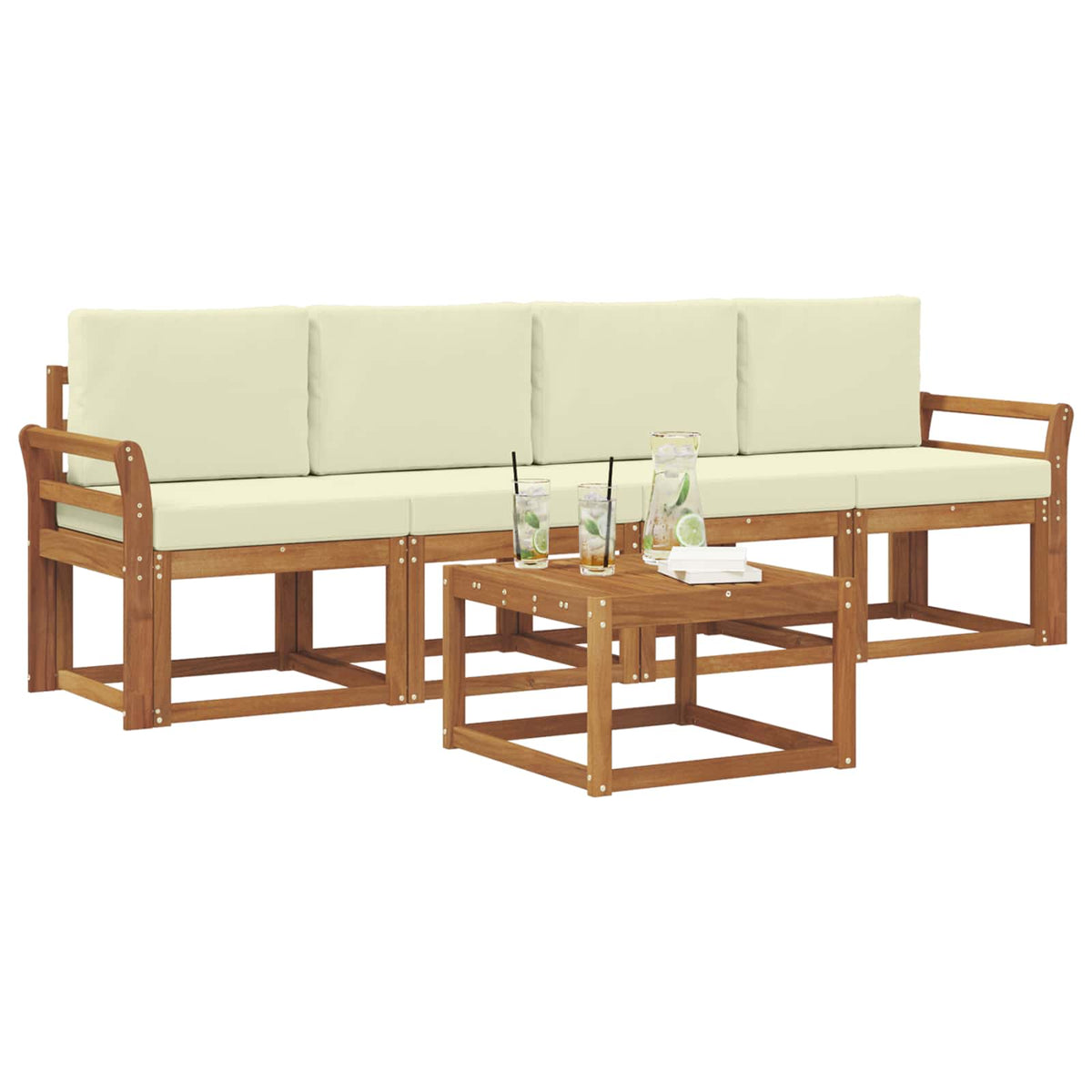 Outdoor-Sofagarnitur 5 stk. Natur und Creme