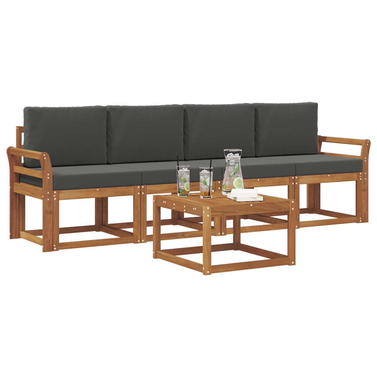 Outdoor-Sofagarnitur 5 stk. Natur und Anthrazit