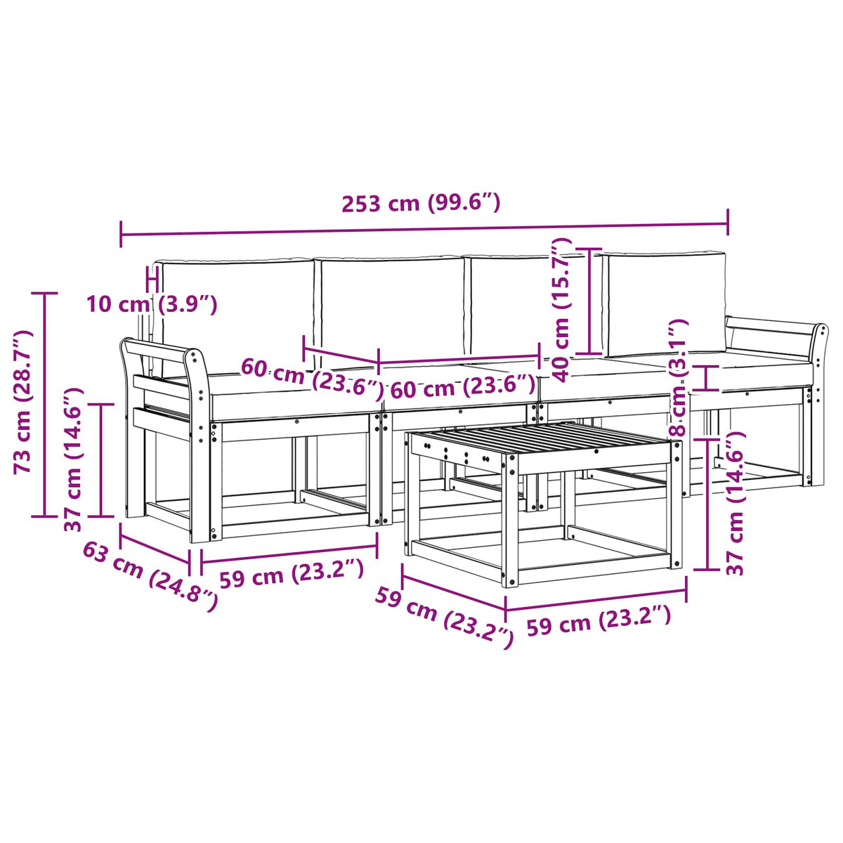 Outdoor-Sofagarnitur 5 stk. Natur und Anthrazit