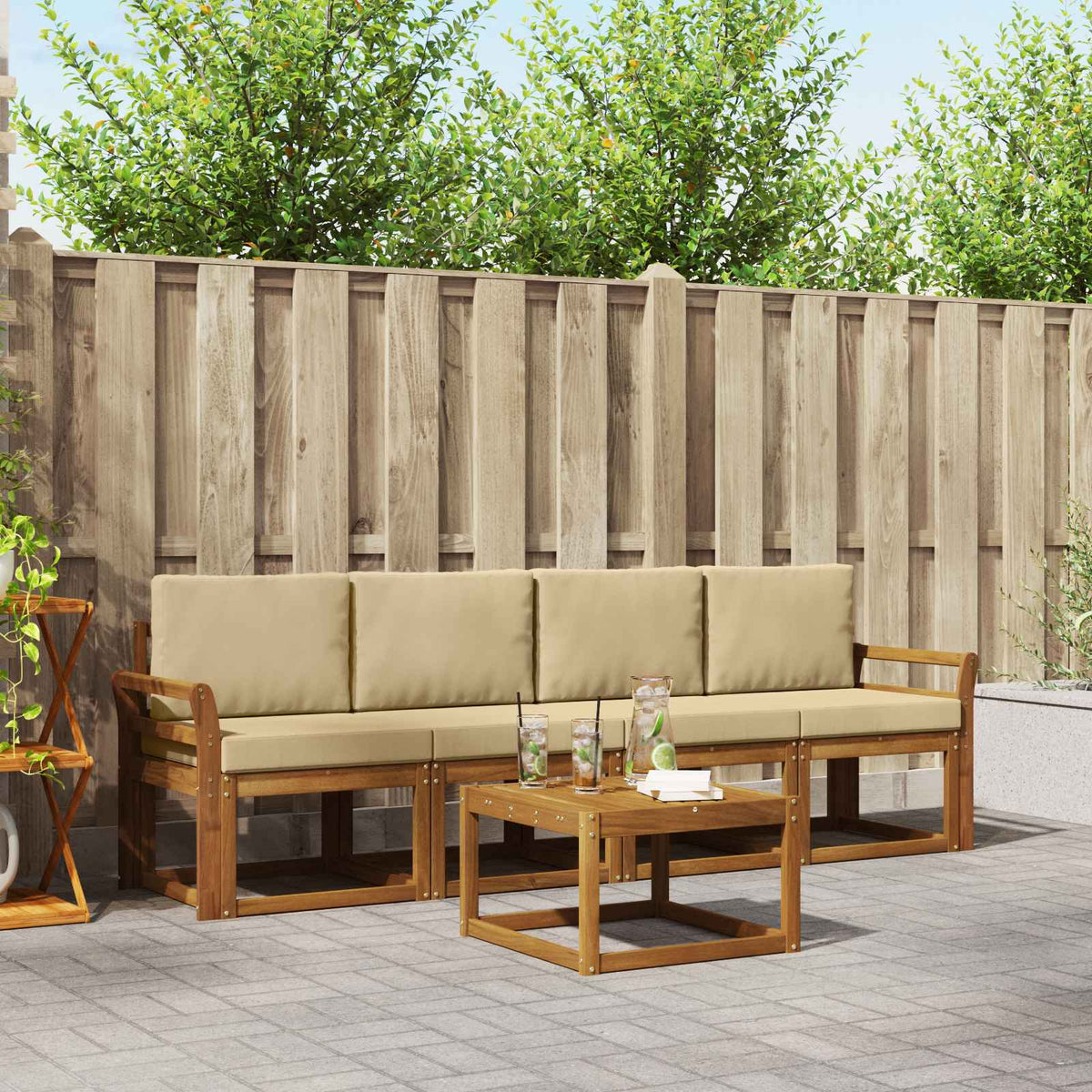 Outdoor-Sofagarnitur 5 stk. Natur und Beige