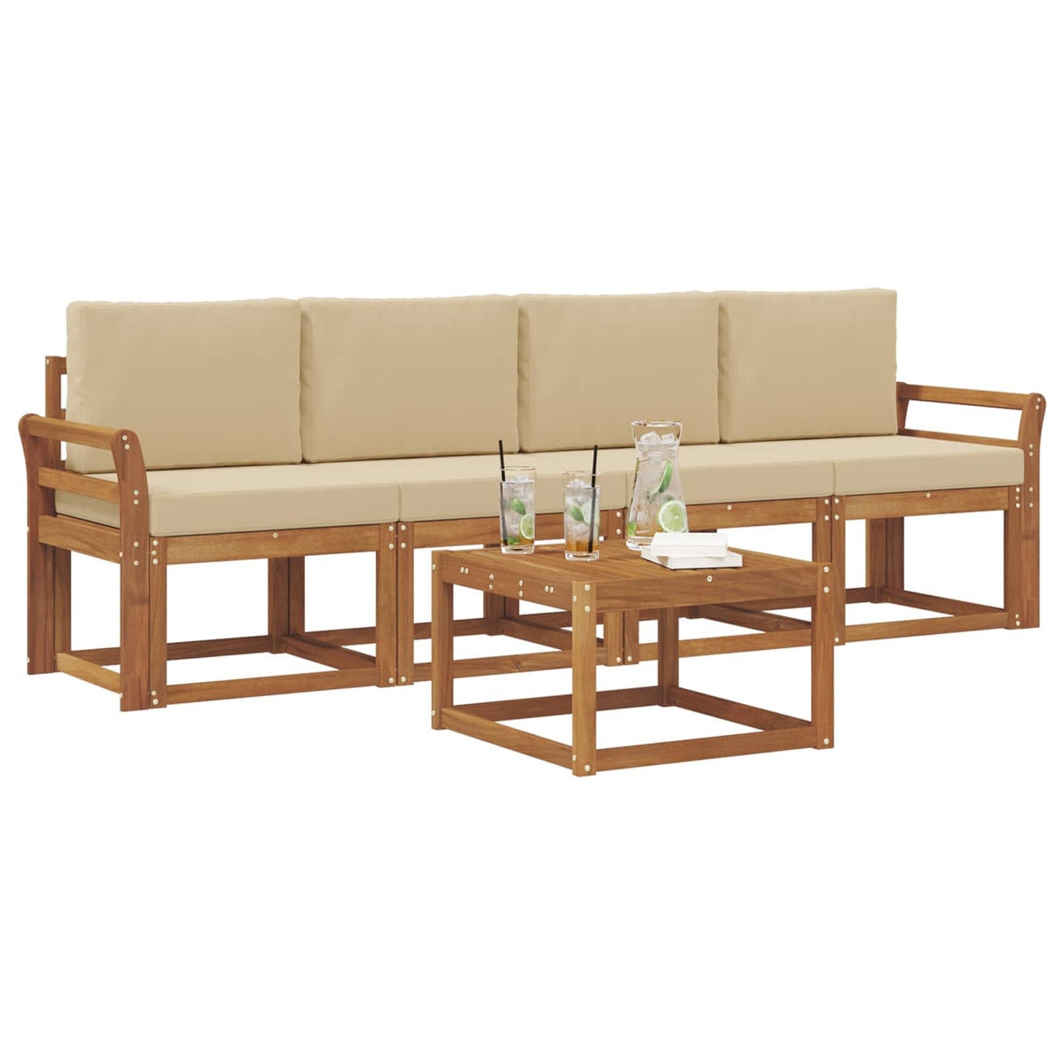 Outdoor-Sofagarnitur 5 stk. Natur und Beige