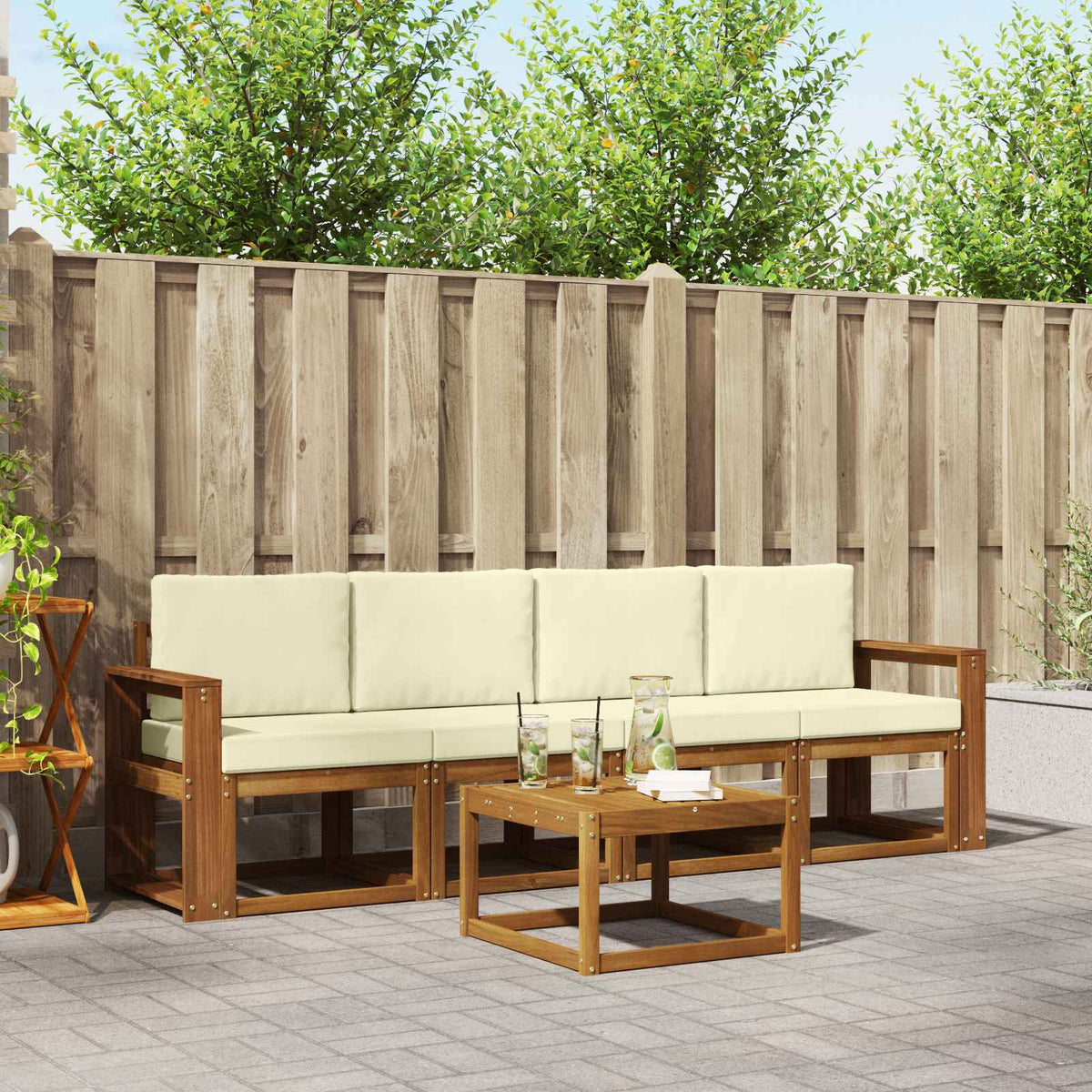 Outdoor-Sofagarnitur 5 stk. Natur und Creme