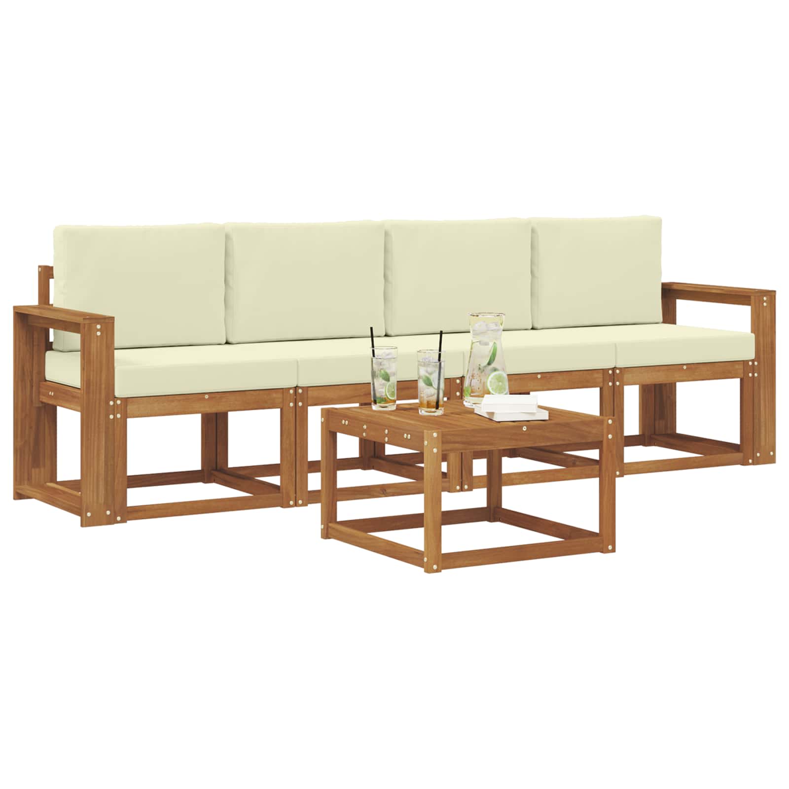 Outdoor-Sofagarnitur mit Kissen 5 pcs Natur und Creme