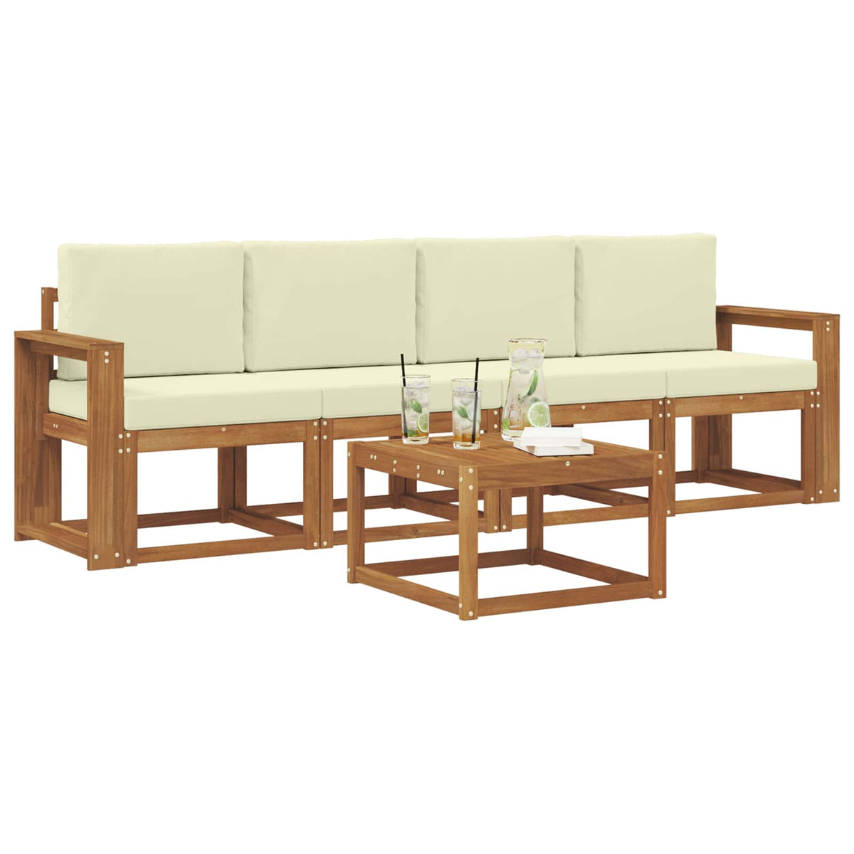 Outdoor-Sofagarnitur 5 stk. Natur und Creme