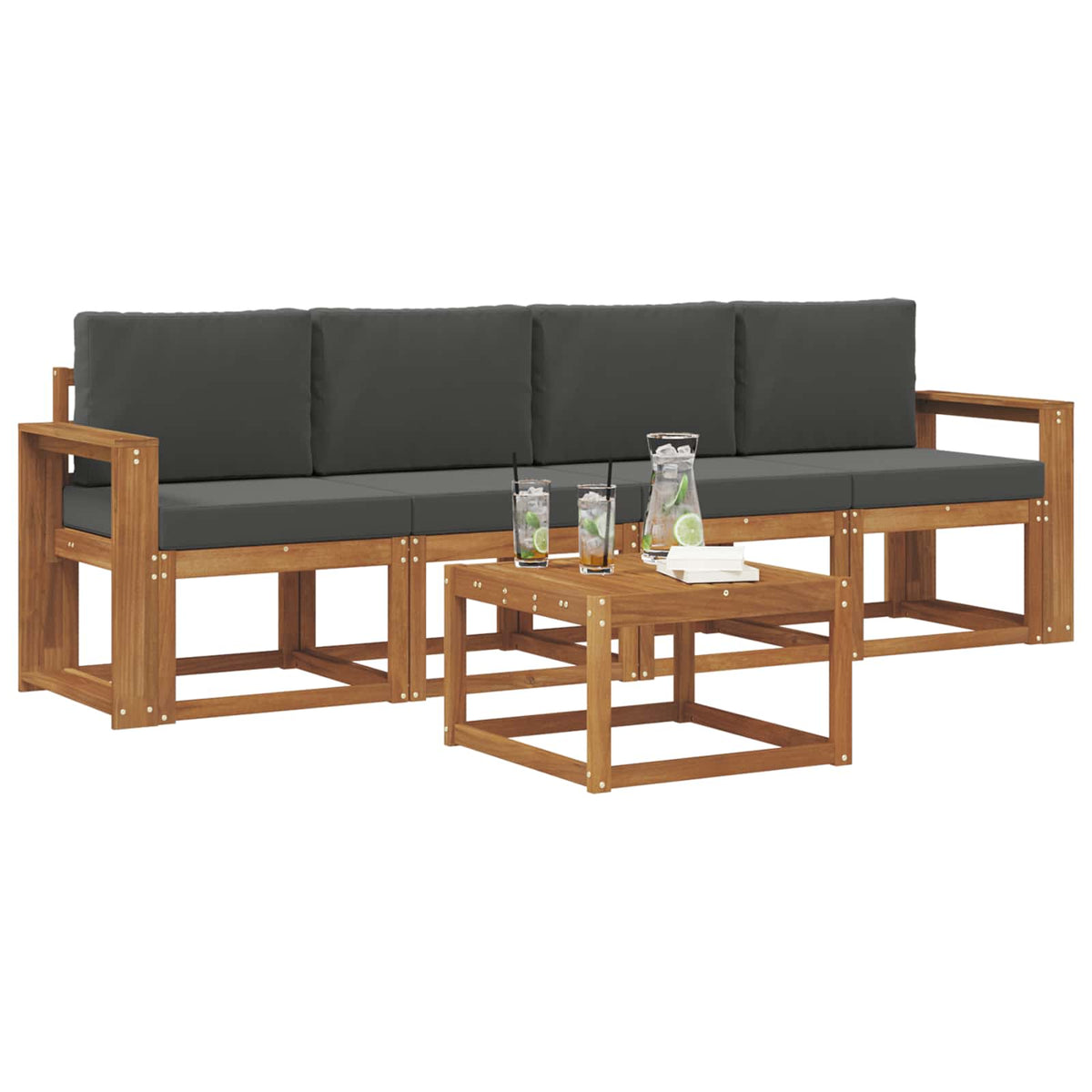 Outdoor-Sofagarnitur 5 stk. Natur und Anthrazit