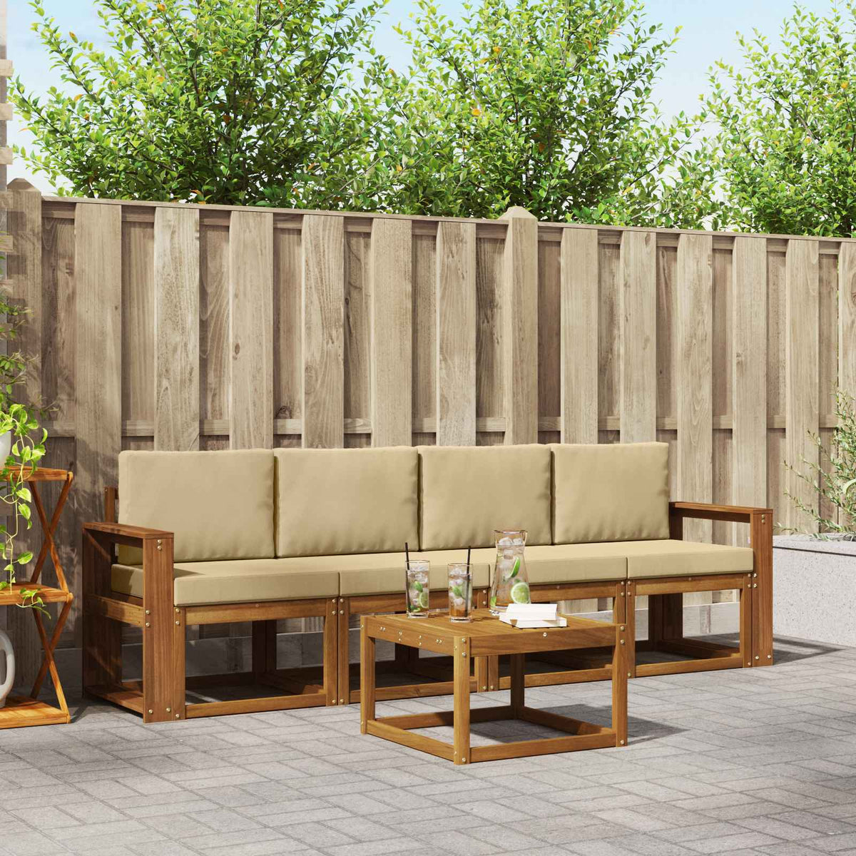 Outdoor-Sofagarnitur 5 stk. Natur und Beige