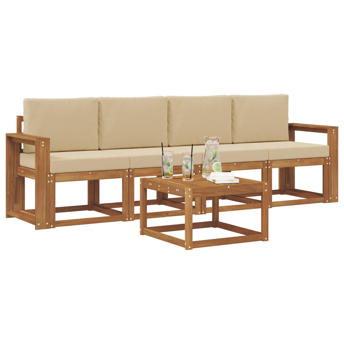Outdoor-Sofagarnitur 5 stk. Natur und Beige