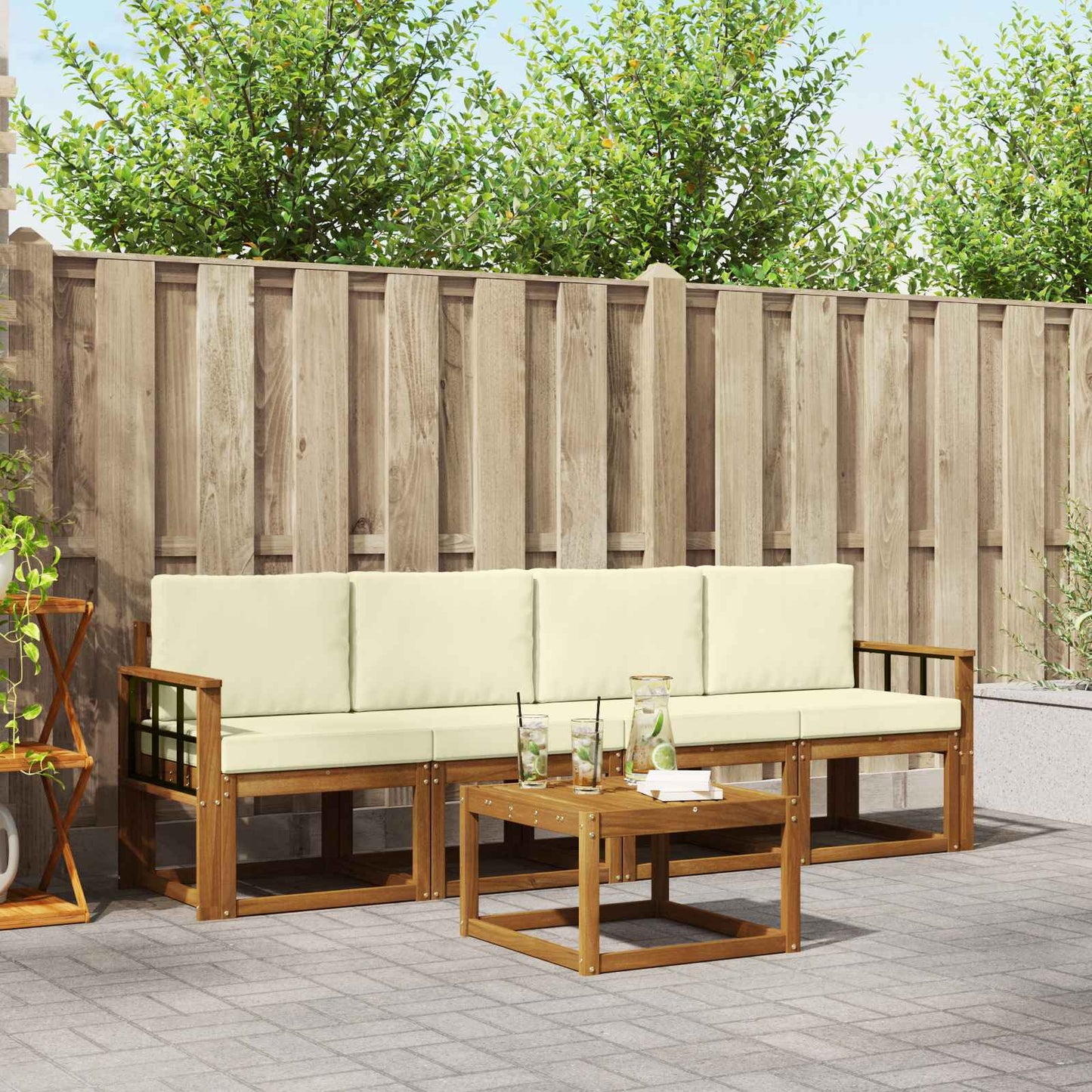 Outdoor-Sofagarnitur mit Kissen 5 pcs Natur und Creme