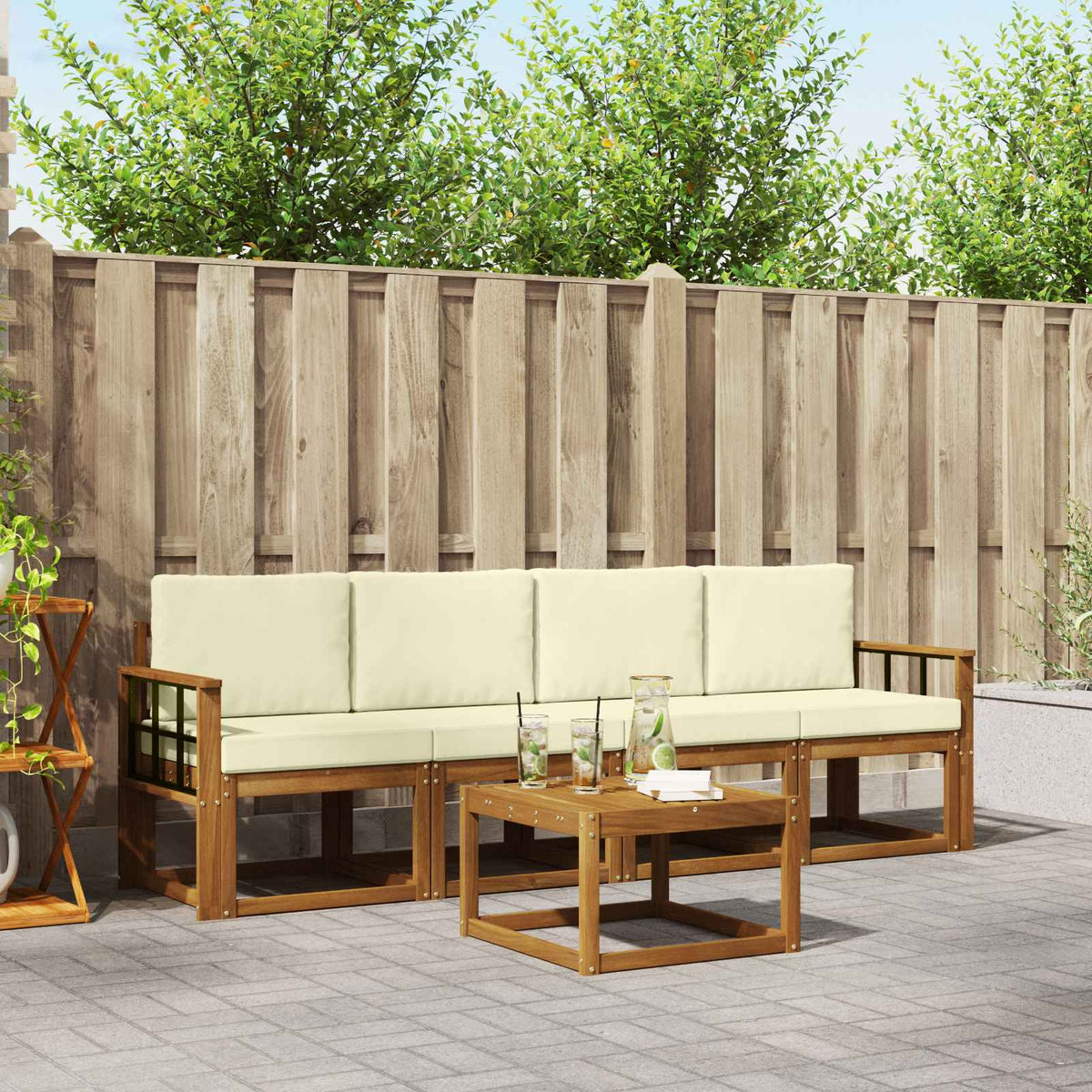 Outdoor-Sofagarnitur 5 stk. Natur und Creme