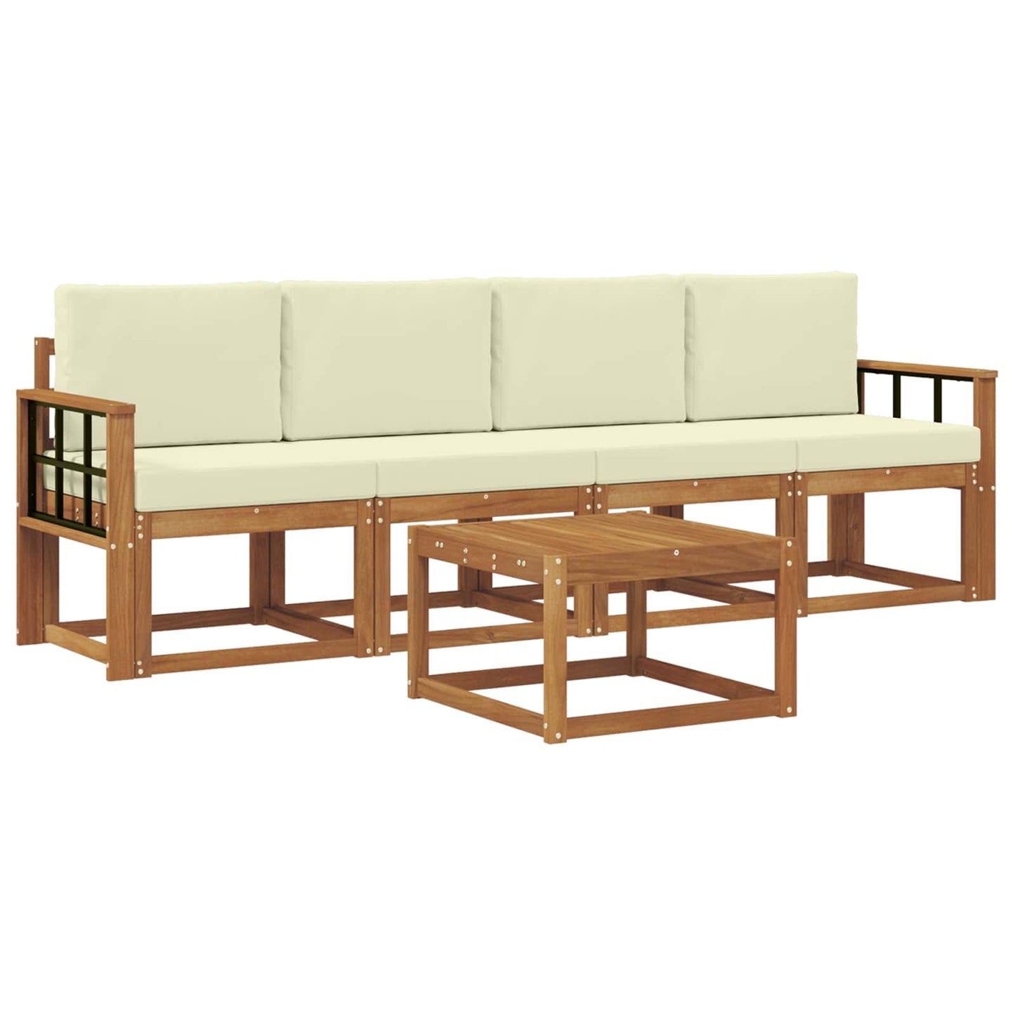 Outdoor-Sofagarnitur mit Kissen 5 pcs Natur und Creme