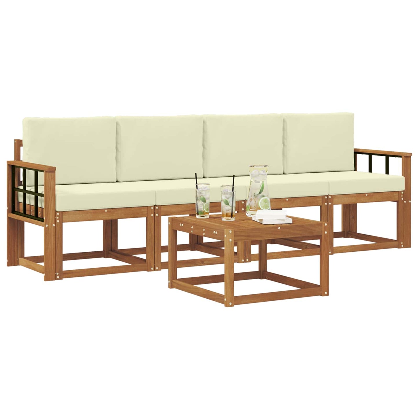 Outdoor-Sofagarnitur mit Kissen 5 pcs Natur und Creme