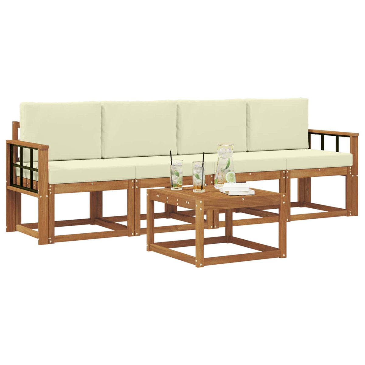 Outdoor-Sofagarnitur 5 stk. Natur und Creme