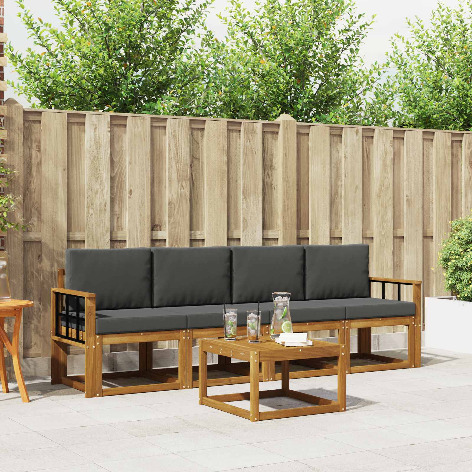 Outdoor-Sofagarnitur mit Kissen 5 pcs Natur und Anthrazit