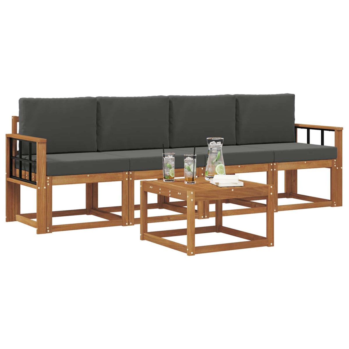 Outdoor-Sofagarnitur 5 stk. Natur und Anthrazit