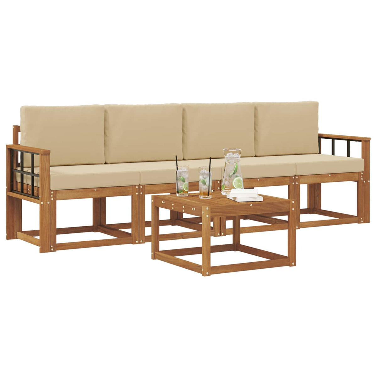 Outdoor-Sofagarnitur 5 stk. Natur und Beige