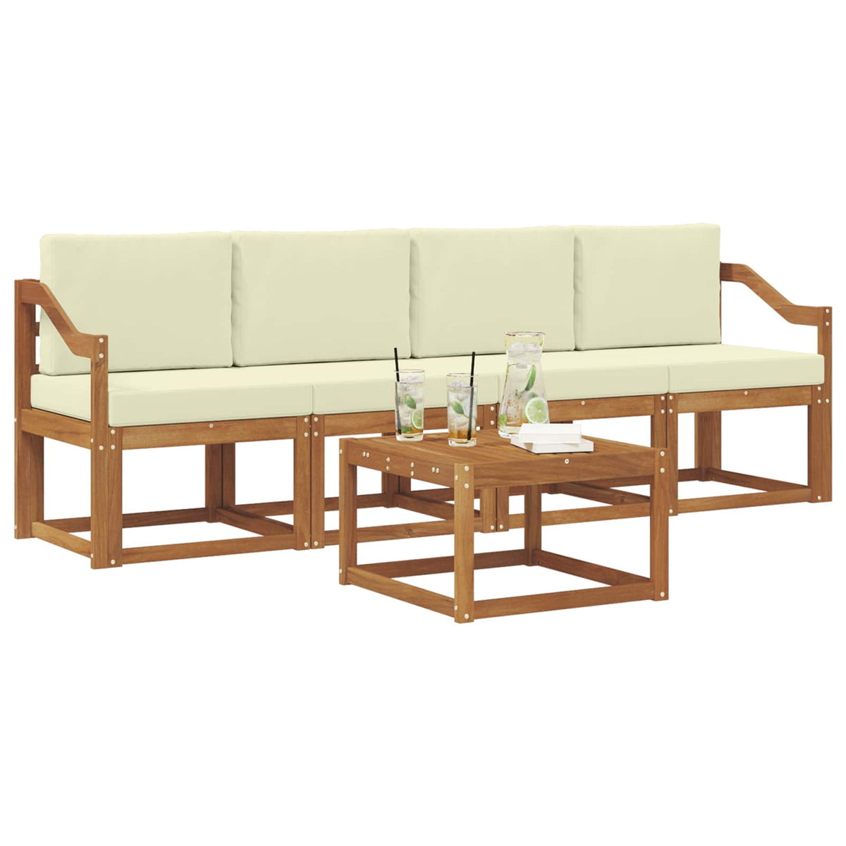 Outdoor-Sofagarnitur 5 stk. Natur und Creme