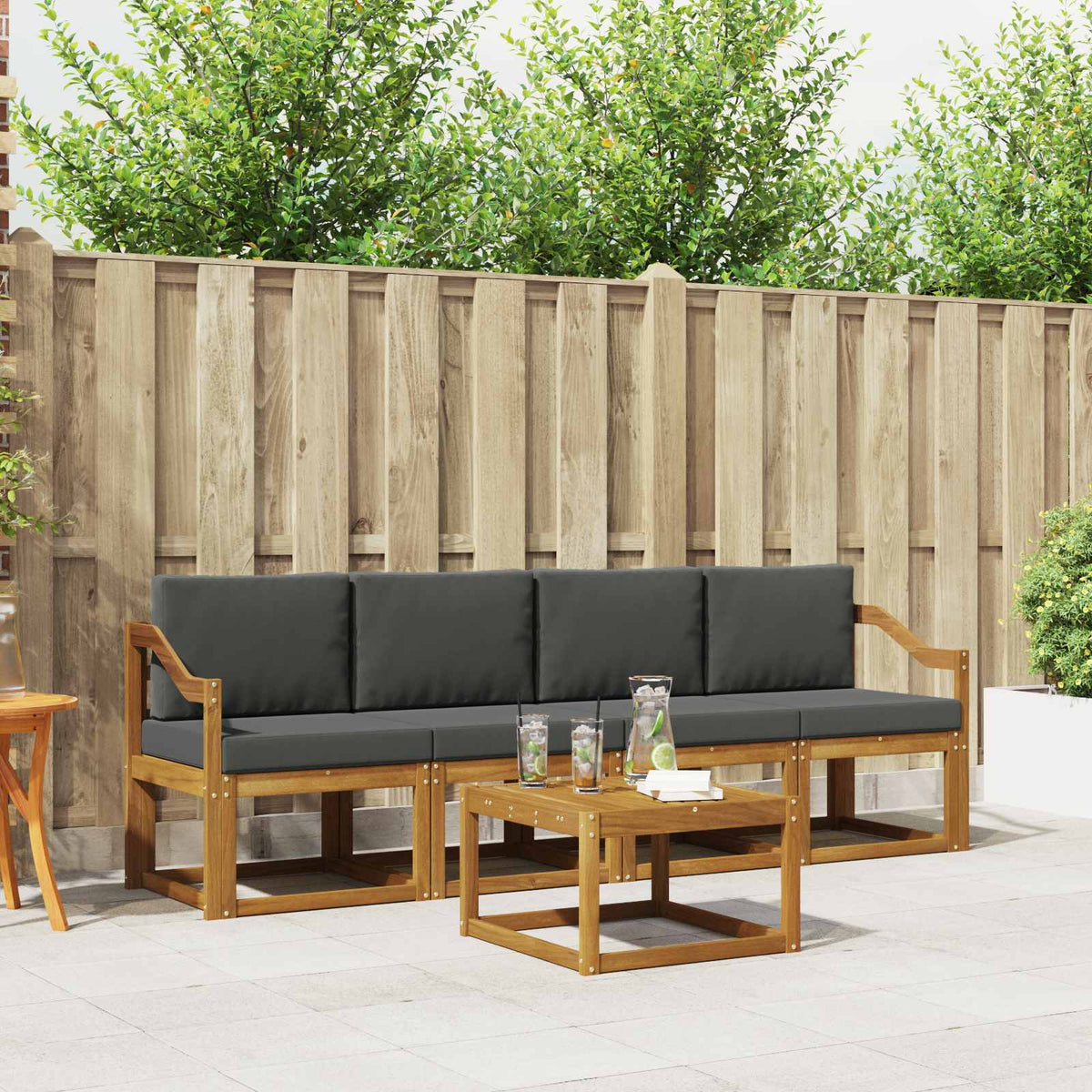 Outdoor-Sofagarnitur 5 stk. Natur und Anthrazit