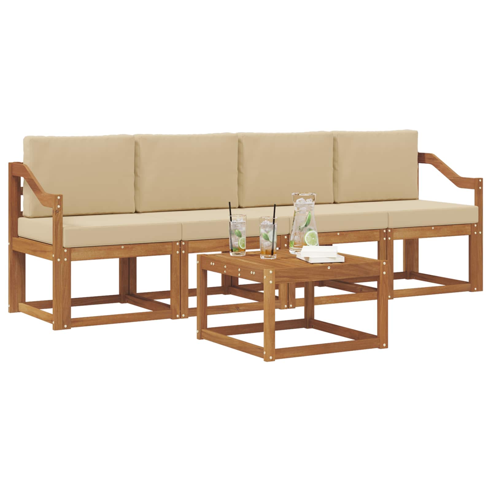 Outdoor-Sofagarnitur mit Kissen 5 pcs Natur und Beige