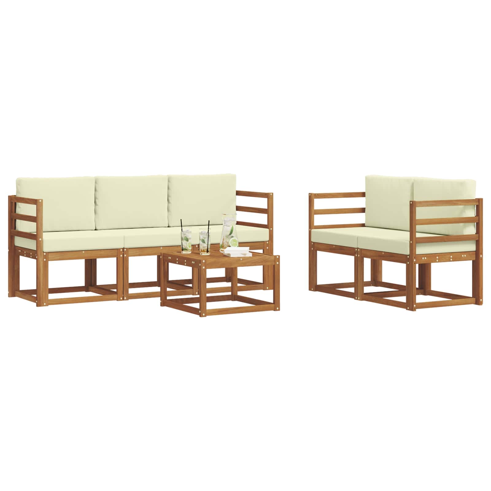 Outdoor-Sofagarnitur mit Kissen 6 pcs Natur und Creme