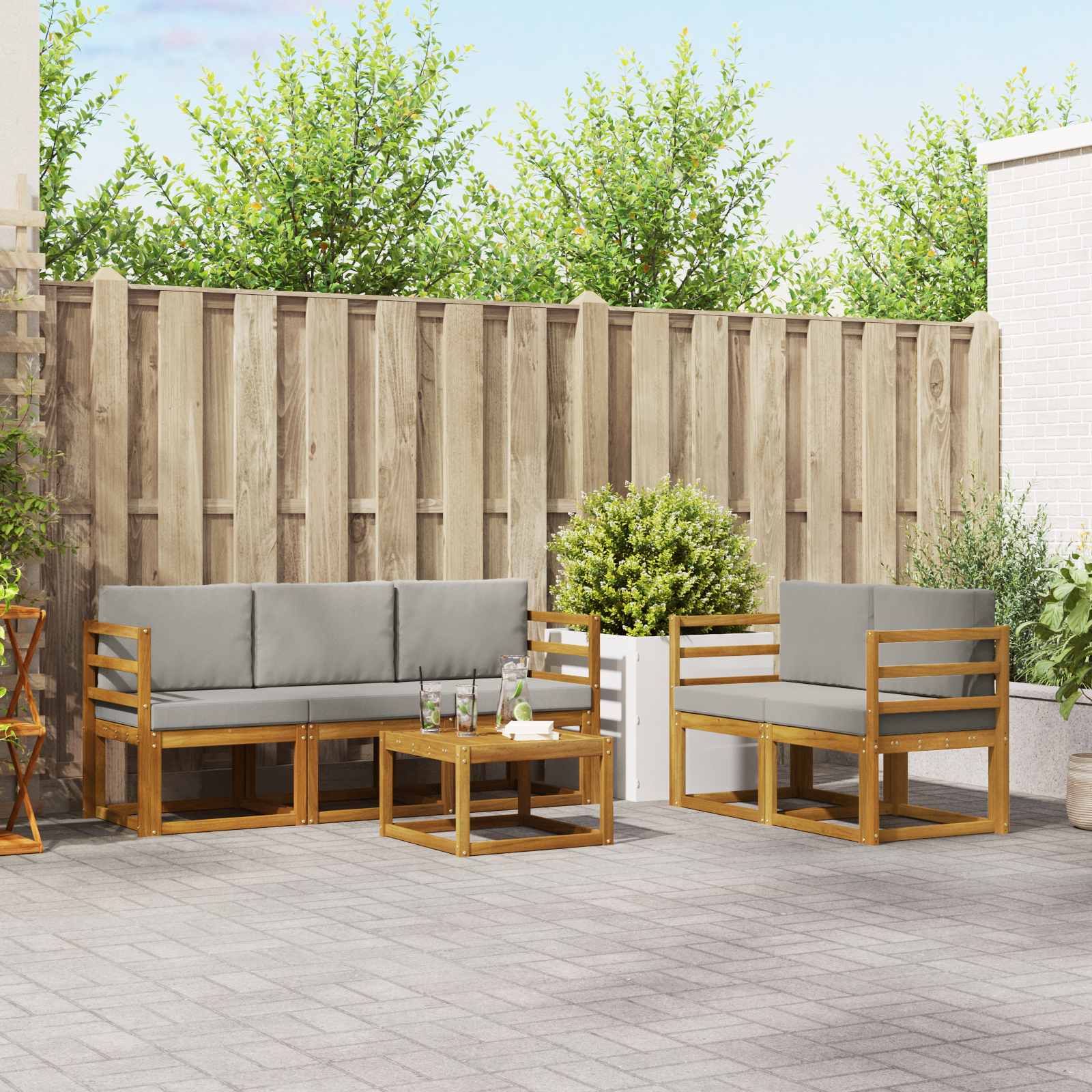 Outdoor-Sofagarnitur mit Kissen 6 pcs Natürlich und Hellgrau