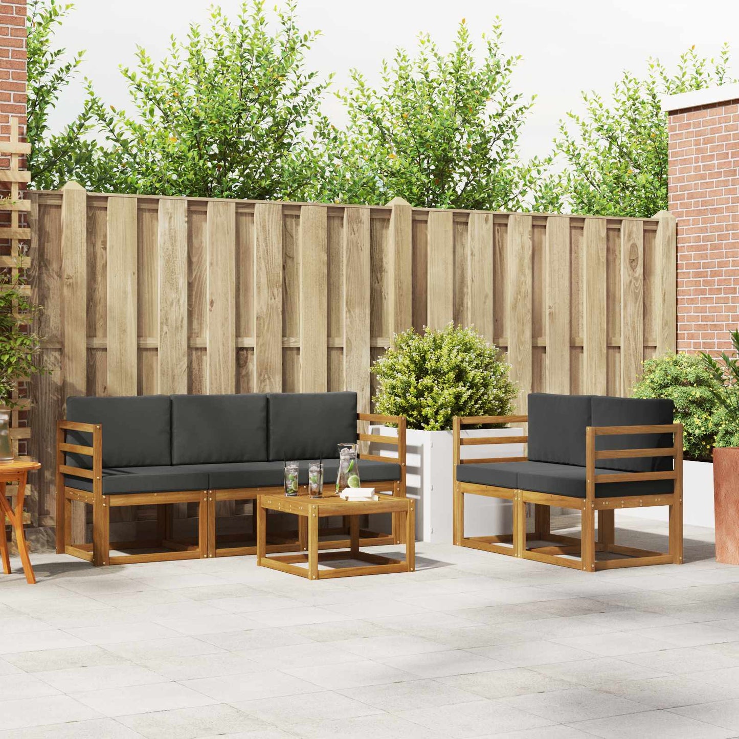 Outdoor-Sofagarnitur 6 stk. Natur und Anthrazit