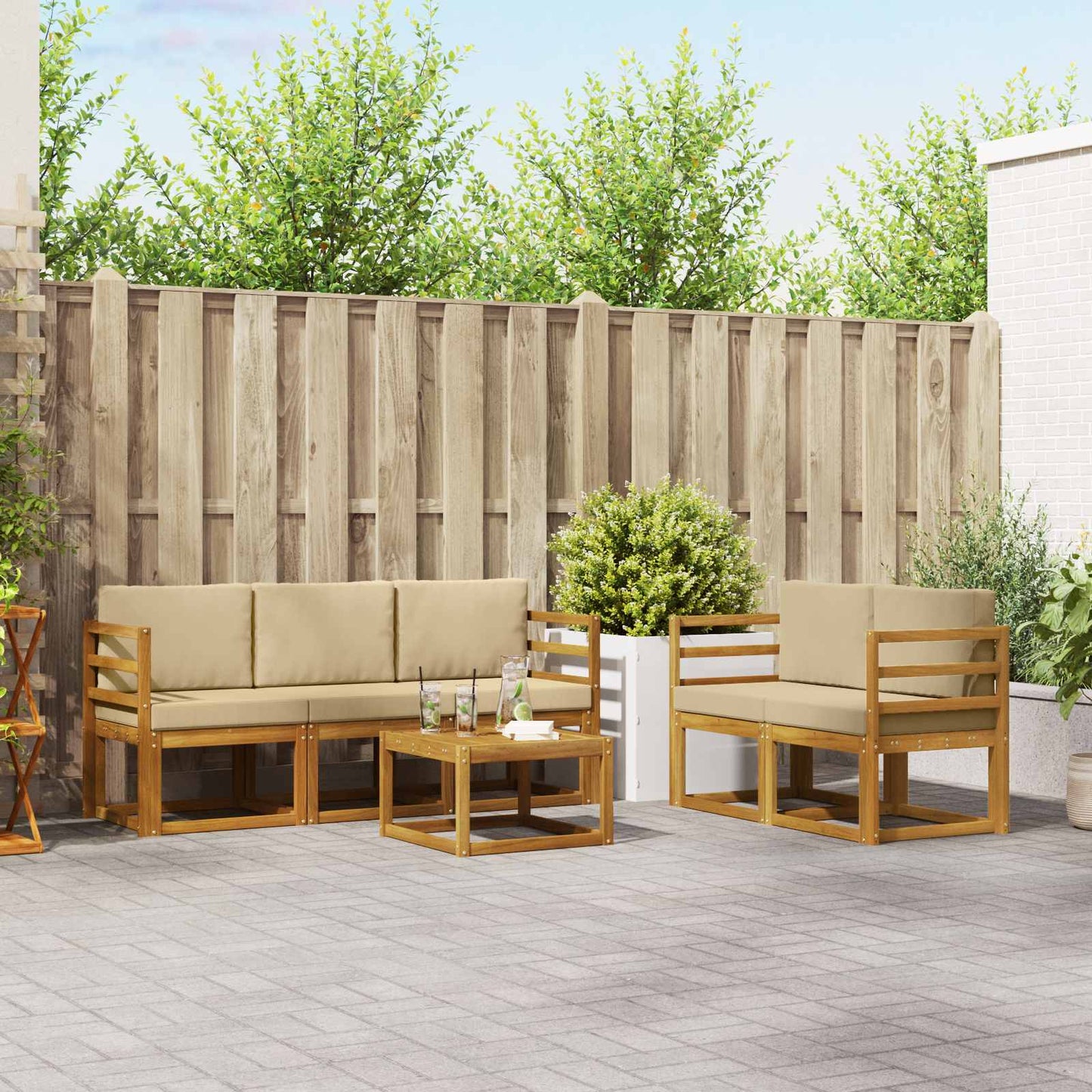 Outdoor-Sofagarnitur 6 stk. Natur und Beige