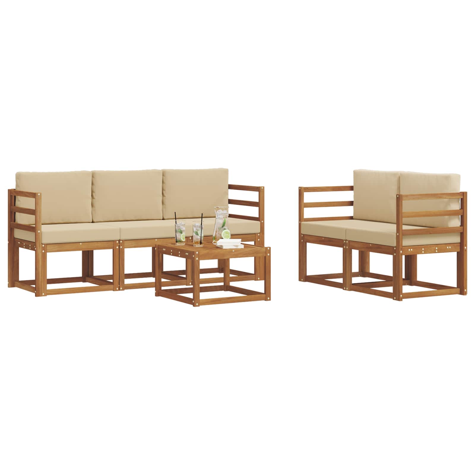 Outdoor-Sofagarnitur 6 stk. Natur und Beige