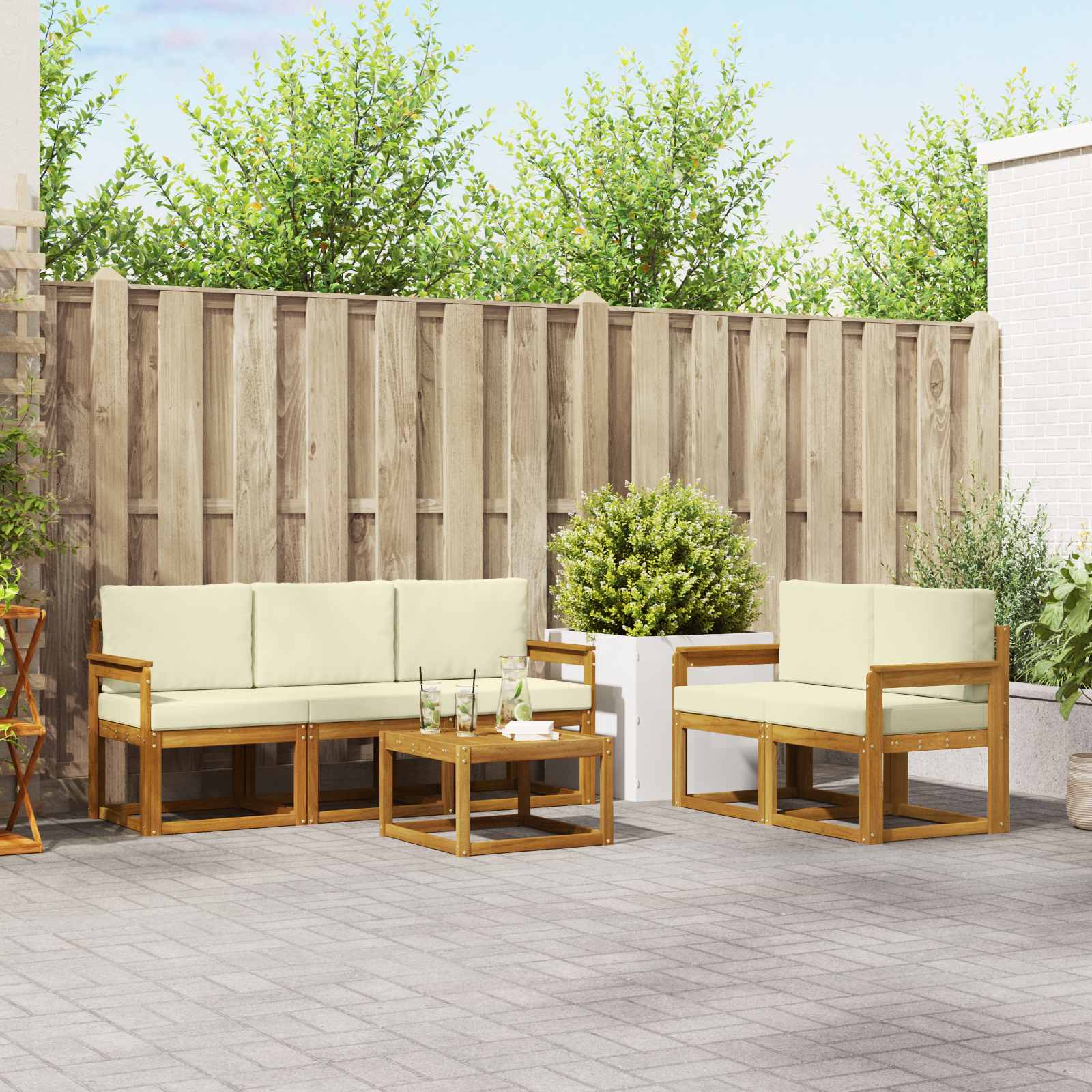 Outdoor-Sofagarnitur 6 stk. Natur und Creme