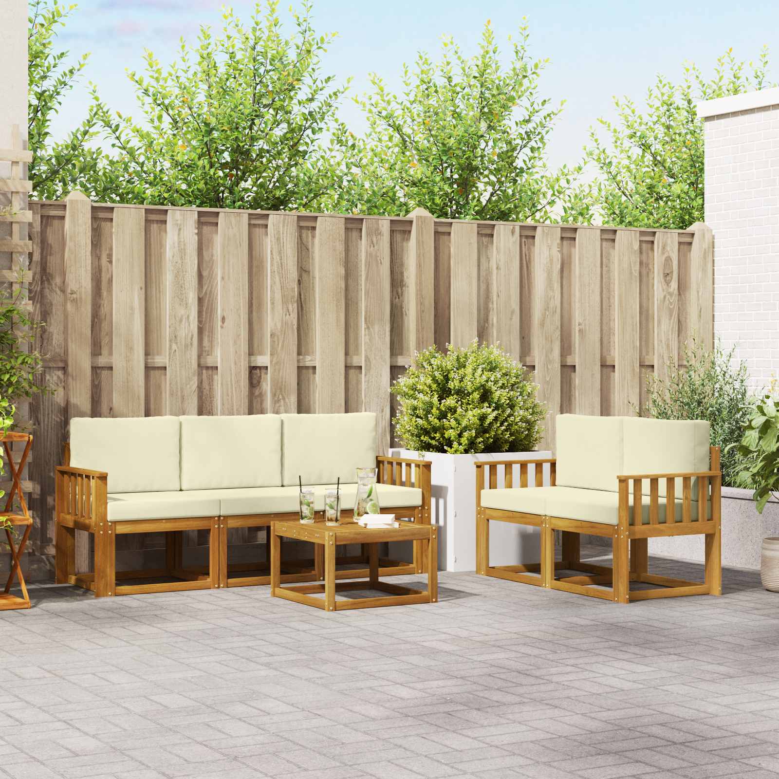 Outdoor-Sofagarnitur 6 stk. Natur und Creme